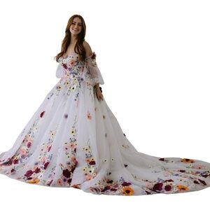 Floral Embroidered White Gown